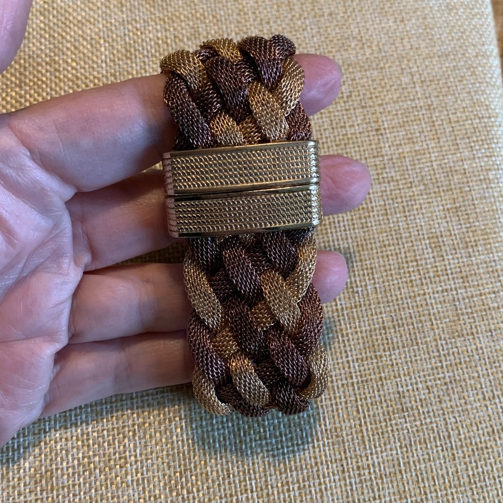 Woven Gold Silver Black Mesh Metal Fashion Statement Chunky Bracelet - Picture 3 of 6